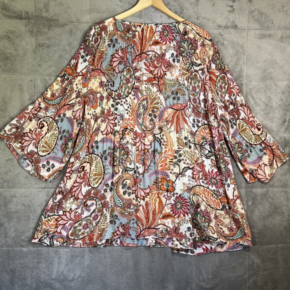 Ninety Clothing Co Women's 2X Floral Boho Peasant Blouse Top Bell Sleeve Hippie - Picture 5 of 10